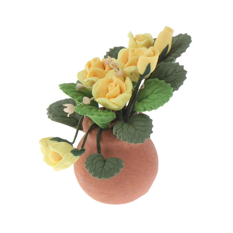 1:12 Domček Pre Bábiky Miniatúrne Žlté Ruže, Črepníkové Rastliny, Kvety Hrniec Model Rozprávková Záhrada Dekor Hračka