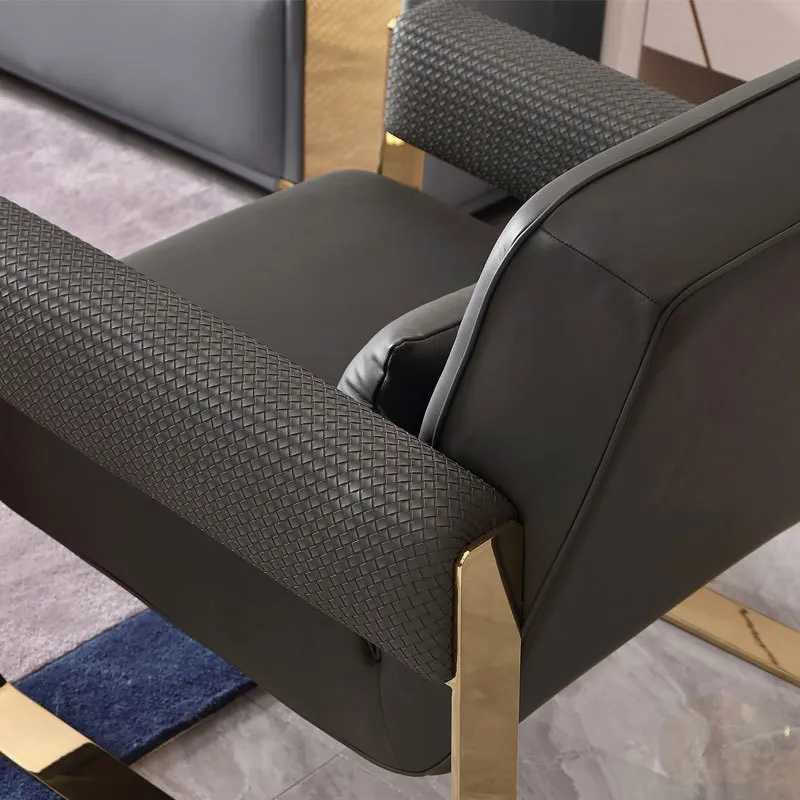 Moderný minimalistický tvorivé obývacia izba kovové jednej stoličky BV tkané kožené kreslo