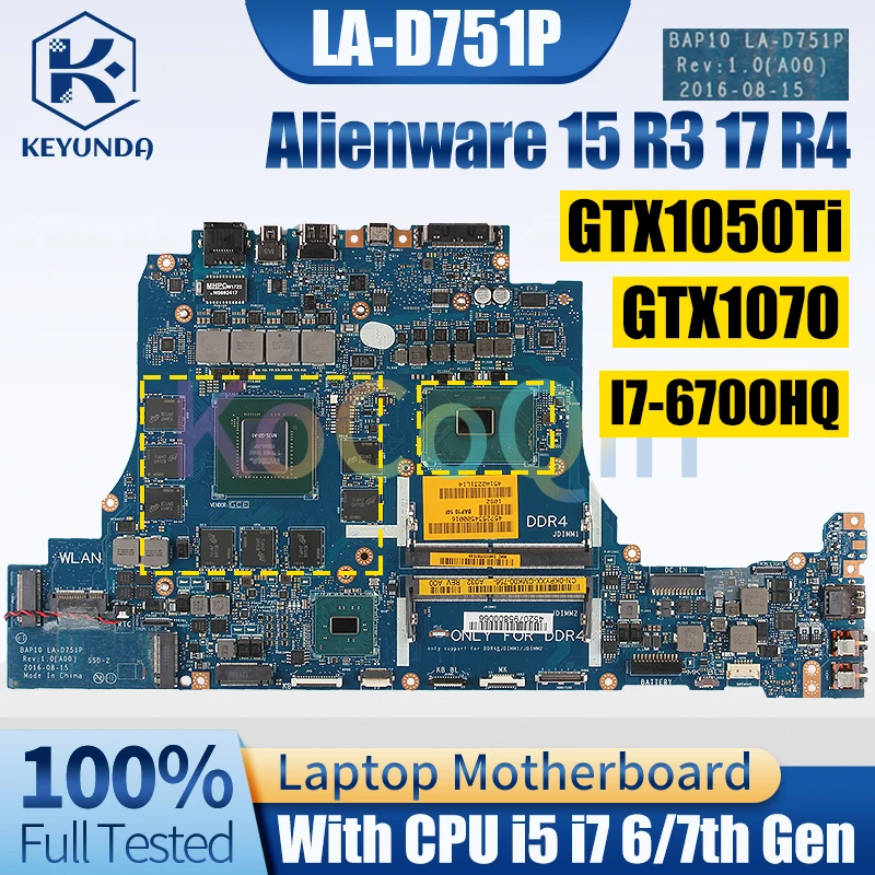 LA-D751P Pre Dell Alienware 15 R3 17 R4 Notebook Doske i5 i7 6/7. Gen GTX1050Ti GTX1070 Notebook Doske Plný Testované