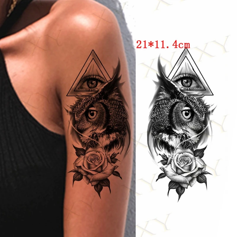 Nepremokavé Dočasné Tetovanie Nálepky Veľké Oko Sova Rose Triangle Tattoo Falošné Tetovanie Flash Rameno Nohu Tetovanie Tela Umenia pre Mužov, Ženy Chlapec
