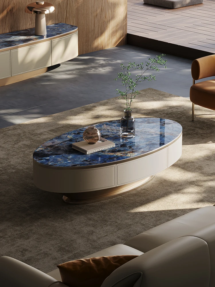 Taliansky ľahké luxusná obývacia izba nehrdzavejúcej ocele dizajnér minimalistický oválny konferenčný stolík