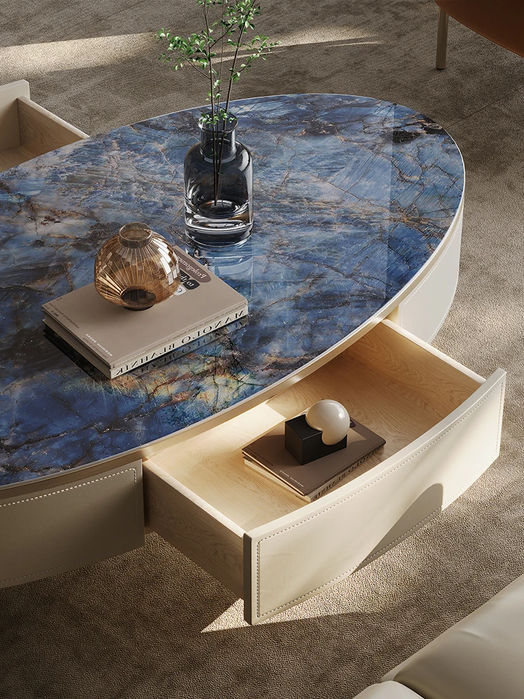 Taliansky ľahké luxusná obývacia izba nehrdzavejúcej ocele dizajnér minimalistický oválny konferenčný stolík
