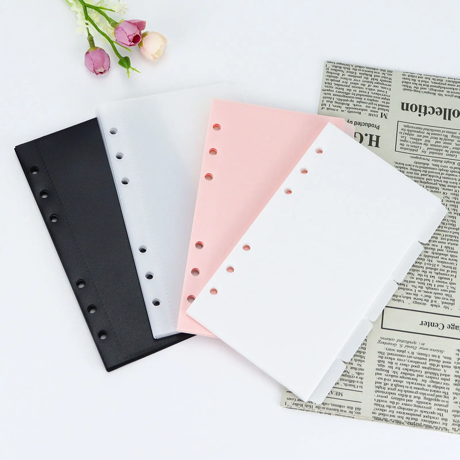A6 5 ks Black Pink Binder Vrecká Binder Zips Priečinky pre 6-Krúžok Notebook Delič Stránke Nepremokavé PVC List, vypĺňanie Dokumentov Taška