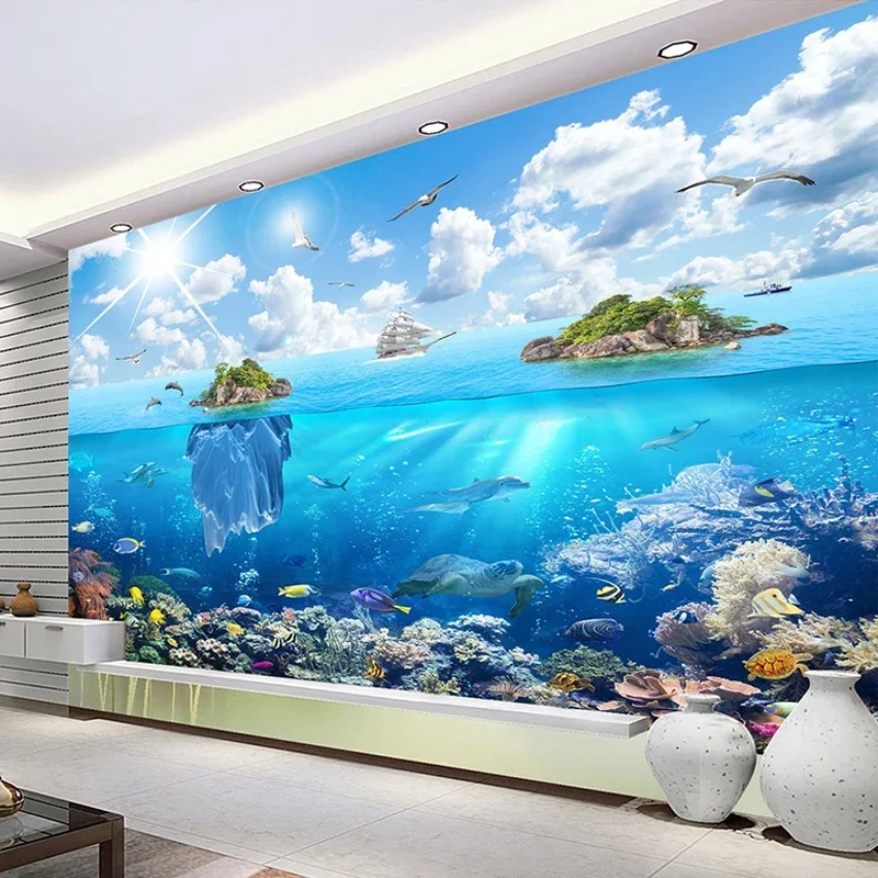 Vlastné Tapety Maľby Mori Ostrov Podmorského Sveta Seascape 3D Photo nástennú maľbu, Tapety, Domova Obývacia Izba, Spálňa Odtlačkový