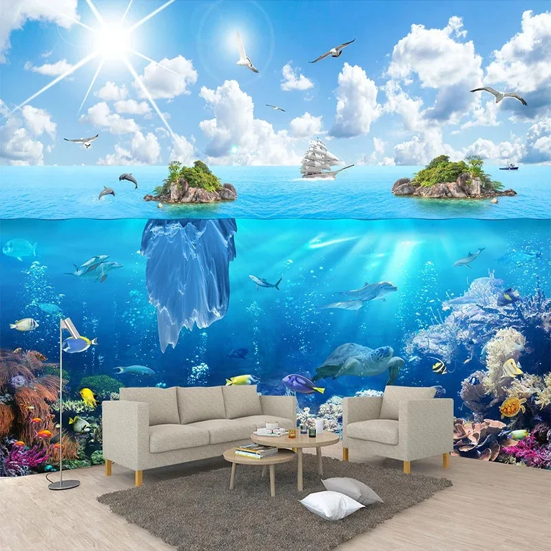 Vlastné Tapety Maľby Mori Ostrov Podmorského Sveta Seascape 3D Photo nástennú maľbu, Tapety, Domova Obývacia Izba, Spálňa Odtlačkový