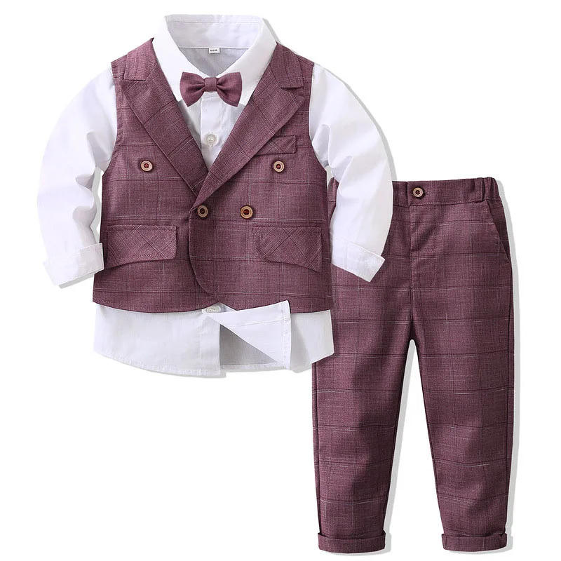 Baby Chlapci Britský Štýl Bavlna Gentleman Oblečenie Luk + Tričko + Koberčeky Vesta + Nohavice 4PCS Strany Nosenie