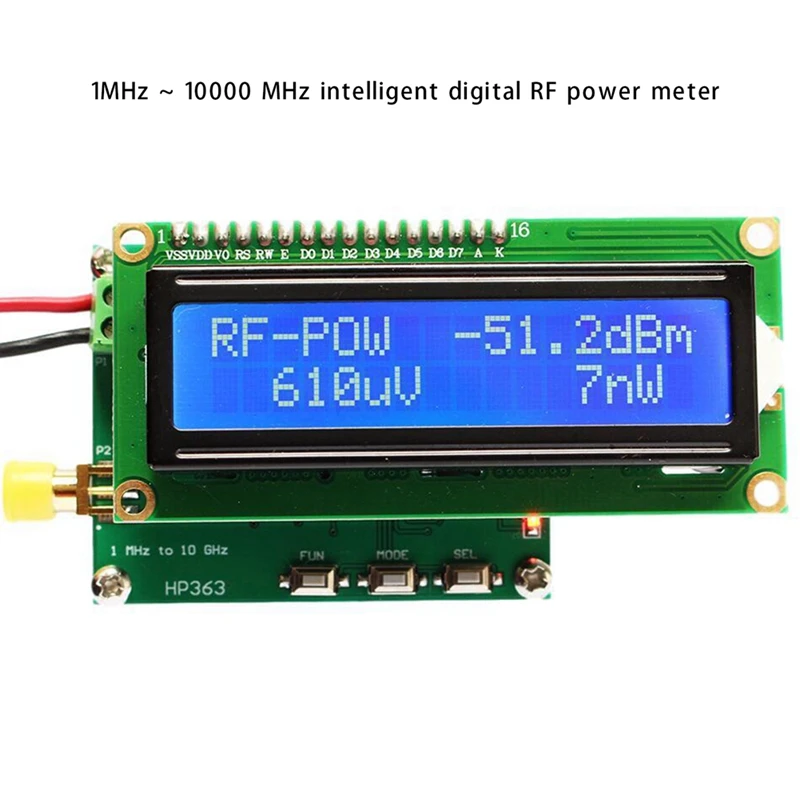 Inteligentný Digitálny RF Power Meter 1Mhz Na 10Ghz -50 Až 0Dbm RF Signálu Meracieho Nástroja Modul Nastaviť Útlm Hodnota Odolné Zelená