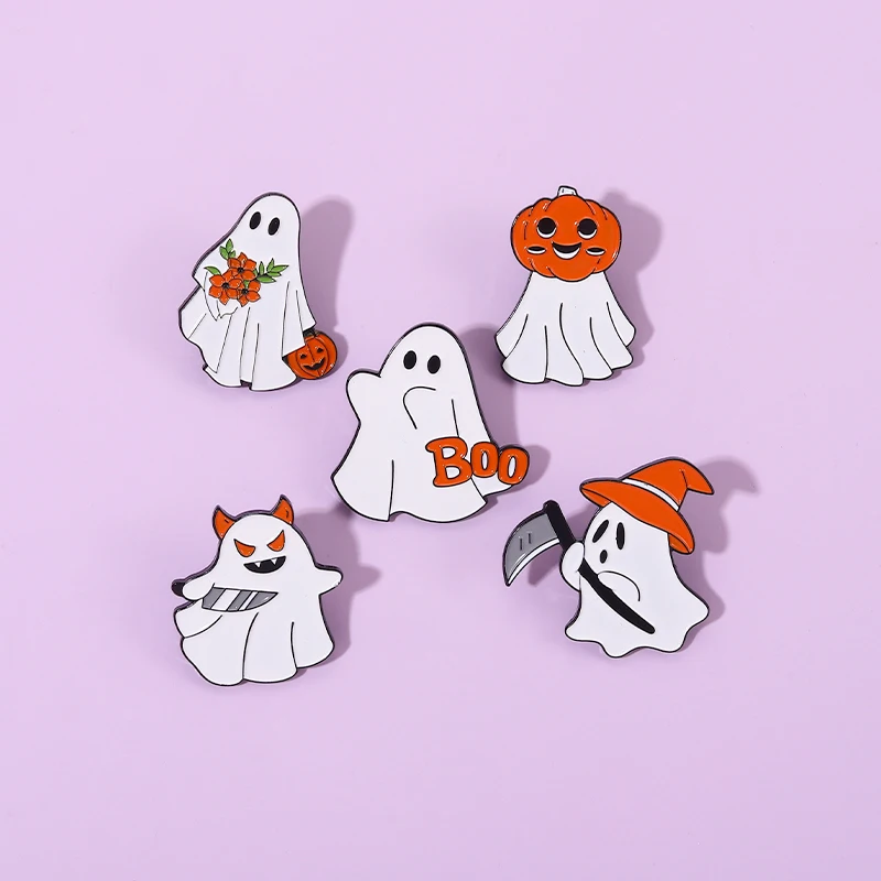 Boo ! Halloween Ghost Smalt Kolíky Roztomilý Tekvica Kladivo Kovové Odznaky, Brošne Golier Na Košeli Príslušenstvo Darčeky Pre Deti Veľkoobchod