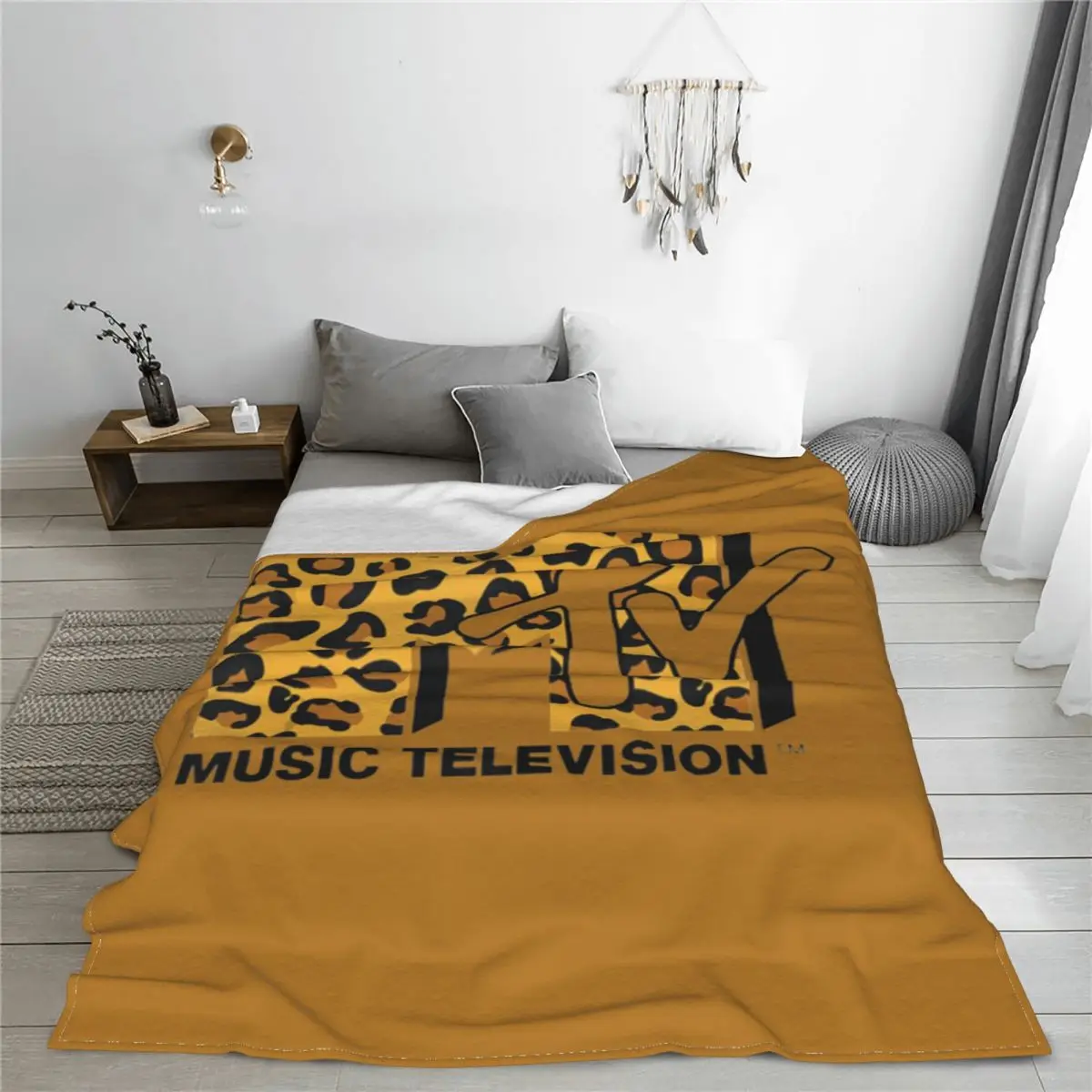 I want my MTV Odolné prehoz cez posteľ Posteľ Cumlík Deka Posteľ Hodiť Deka minimalistický umelecké písmo dizajn leopard tlač načechraný