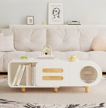 Krém Štýl Skladovanie Čaju Tabuľka Obývacia Izba Domov Svetla Luxus a Jednoduchosť Moderného Nové Zaťahovacie Čaj Stôl