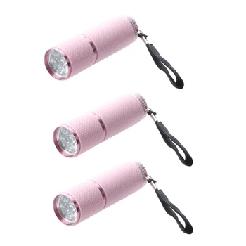 3X Vonkajšia Mini Ružová Gumy Potiahnuté 9-LED Baterka Horák