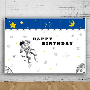 Vesmír Tému Cartoon Astronaut Pozadia Fotografie Pozadí Happy Birthday Party Dekorácie pre Deti Fotografie Rekvizity