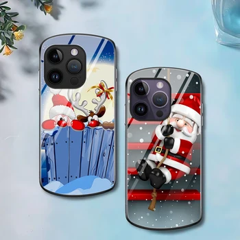 Cute Santa Claus puzdro pre iPhone 15 14 13 Pro Max Mini XR XSMax 7 8 Plus SE 12 11 Vianočné Oválne Tvrdeného Skla Ochrany Shell