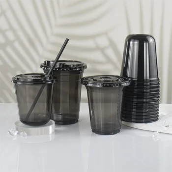Prispôsobený productFactory vlastné logo 12 16 oz v u forme čierny pet šálku kávy studený nápoj bublina boba čaj jednorazové u shape plas