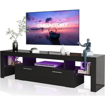 Moderné LED 63-palcový TV Stojan s Veľké Skladovacie Zásuvky pre 40 50 55 60 65 70 75 Palcové Televízory, Čierne Drevo TV Konzoly