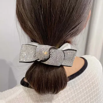 Kórejský Viazané Drahokamu Lúk Scrunchie Luxusné Svadobné Party Headpiece Vlasy Uviazať Lano Skladaný Vlasy Kapely Vlasy Príslušenstvo pre Dievča