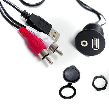 Auto stereo kábel USB panel line kryt AV riadkov vodotesné audio predlžovací kábel RCA, 3.5 mm Jack Kábel Samice USB, AUX Splitter