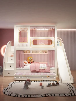 Detská posteľ so dvojité vrstvený hornej a dolnej lôžka, vysoké a nízke treehouse posteľ, matka posteľ s rovnakou šírkou