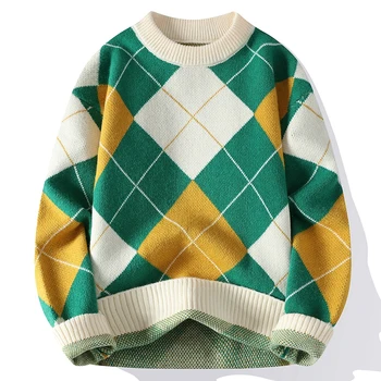 2023 Jeseň a v Zime Nový Módny Trend Crewneck Koberčeky Sveter pánske Príležitostné Voľné Pohodlné Hrubé Teplé Vysokej Kvality Knitwear