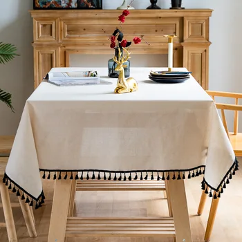 Bavlnená posteľná Bielizeň Americký Štýl Solid Black Strapec Obdĺžnikový Stôl Handričkou Kuchynský Stôl Mapu Obrus Stola Svadobná Výzdoba