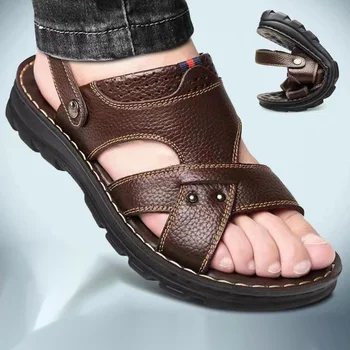 Pánske Sandále 2023 Lete Nepremokavé Non-slip Originálne Kožené Sandále Mäkké Jediným Papuče Priedušná Ležérne Topánky Zapatos Hombre