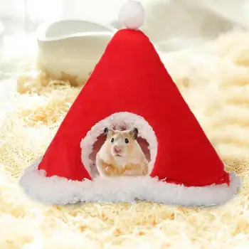 Vianočné Škrečkov Posteľ morča Teplá Mäkká Posteľ Vianočné Čiapky Tvar Velvet Malé Zvieratá Posteľ Mini Hamster pre Vnútorné morča