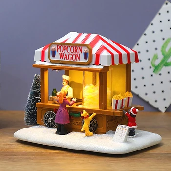 Vianočné Popcorn Svietiť Hudby Vozeň S LED Osvetlené Batérie Ovládať Figurínu Budovy Domáce Dekorácie Vianoce