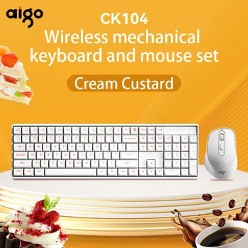 Aigo CK104 Mechanické Klávesnice, Myši Nastaviť 2.4 G Bezdrôtový Herný Červený Spínač 106 Kľúčových Hráčov, Klávesnica, Ergonomická 4-tlačidlová Myš