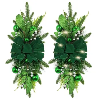 Veniec So Svetlom Umelé Borovica Leaf Garland Zelene Vianočné Realistické Rustikálny Faux Borovicové Šišky Zelené Gule Simulované Perly