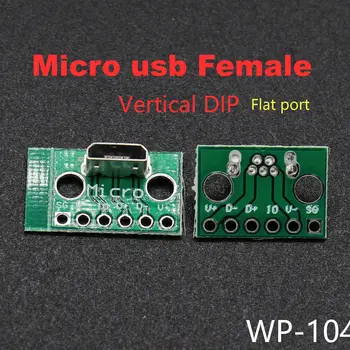 2 KS Skúšobnej doske Vertikálne DIP Micro USB Female Konektor Rozhrania 2.54 mm PCB Converter Adaptér Breakout Rada Ploché port