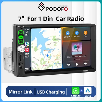Podofo Univerzálneho autorádia s Dotykovým displejom Multimediálny Prehrávač Audio Stereo Bluetooth Bezdrôtové Carplay Android Auto 1Din 7