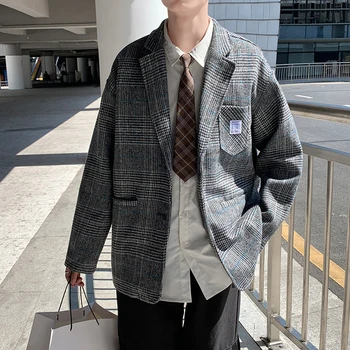 2023 Nový Kórejský Trend Pánske Sako Blejzre Jeseň Fashion Koberčeky Plus Veľkosť Luxusné Tweed Jedno Tlačidlo Vyhovovali Mužský Kabát L18