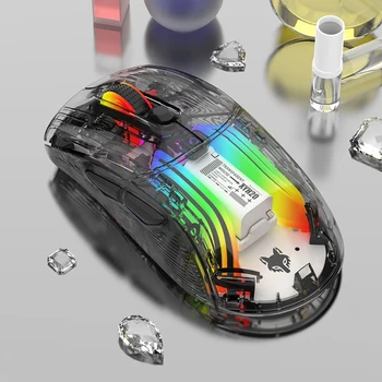 2,4 GHz Bezdrôtová Myš RGB Svetlo Tri Režime Myši, Napájanie Displej Tlačidlo Stlmenia Transparentné Shell Herná Myš pre Notebook