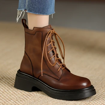 2023 nové jeseň zima Ženy členková obuv prírodná koža 22-25 cm mäkkej hovädzej kože+bravčovej moderné topánky na strane, zips platformu krátke topánky