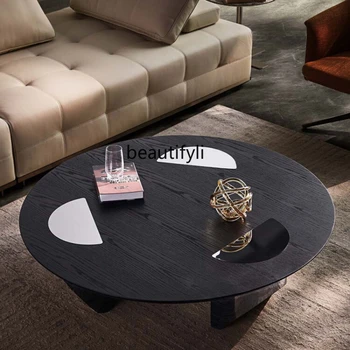 High-End Čaj Tabuľka Nové, Moderné Black Oak Light Luxusné kolo Masívneho Dreva Čaj Stôl