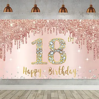Šťastný 18. Narodeniny Kulisu pre Dievčatá Pink Rose Gold Glitter Foto 18 Rokov Party Dekorácie Stánku Plagát Pozadí
