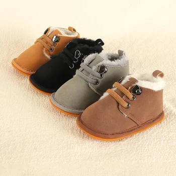 Jesenné a zimné nové teplé batoľa topánky gumovou podrážkou non-slip detské topánky