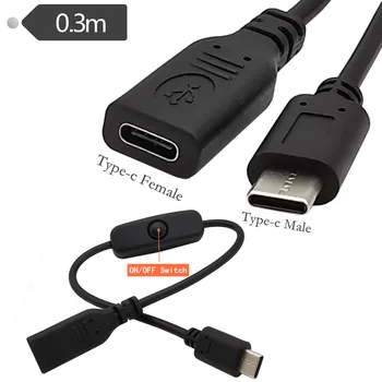 Typ-c male-to-female USB kábel vypínač on / off, c-typ USB 3.1 rozšírené push-tlačidlo prepnúť kábla 0,3 m