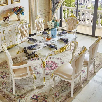 Európskom štýle mramoru jedálenský stôl a stoličky v kombinácii veľké a malé domáce jedáleň