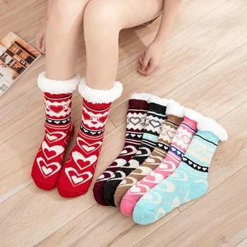 Jesenné a Zimné Zamatové Pribrala Teplé Nohy Žien Poschodí Ponožky Vianočné Spacie Ponožky Coral Velvet Mesiac Ponožky