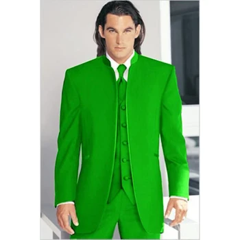 Vlastné Vyrobené na mieru Prispôsobené pánske oblek na MIERU, Zelená Madarin Golier koniarov mužov tuxedos (Bunda+Nohavice+Vesta)14012305