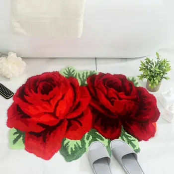 Ruže Kvet Všívaných Koberec pre Obývacia Izba Dekor 3D Kvetinový Koberec Dievčatá Spálňa Pad Anti-slip Absorpčné Kúpeľňa Rohože Rohožky