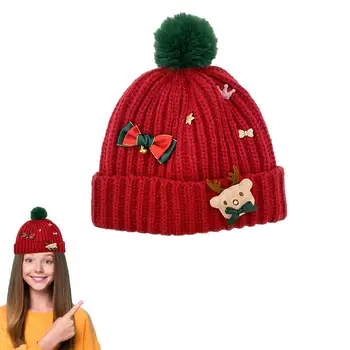 Jeseň Čiapky Pre Ženy 2023 Vianočné Hat Roztomilý Pom Poms Zvierat Obrázok Malý Luk 2-Vrstvy Srůsty Putá Lyžovanie Čiapky Na Zimu A