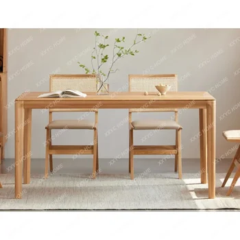 Masívneho Dreva Jedálenský Stôl Moderný Minimalistický Domov Dlhý Stôl Biely Dub Reštaurácia Jedálenský Stôl Stenu Stôl