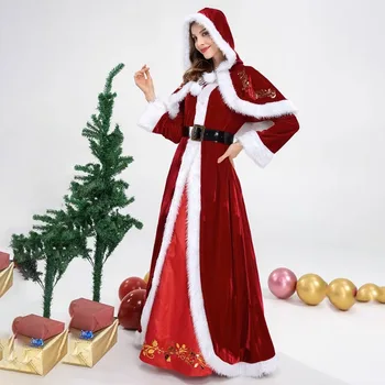 M-6XL Vianočné role-playing kostým Santa Claus dospelých žien červené šaty cosplay fáze kostým