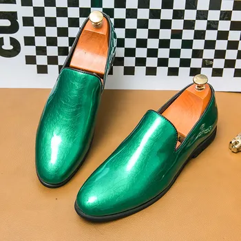 Nové Pánske Patent Kožené Topánky Móda Lesk Zelená Mokasíny Obuv Muži Bežné Moccasin Topánky Muž Pošmyknúť Na Byty mocasines hombre