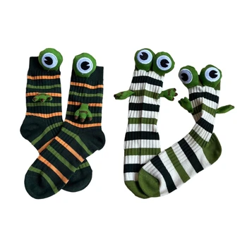 Ženy Prekladané Rebrovaný Bavlnené Ponožky Japonský 3D Zvierat Oči Uprostred Trubice Ponožky T8NB