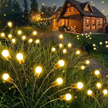 LED Solárne Ohňostroj Firefly Svetlo Vonkajšie Záhradné Dekorácie Krajiny Svetlo Slnečné svetlo Napájané Trávnik Lampy Sviatok Vianočný Lampa