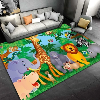 Cartoon jungle zviera tlače koberec deti hrať koberec, obývacia izba, spálňa non-slip koberec fotografie birthdaygift rekvizity