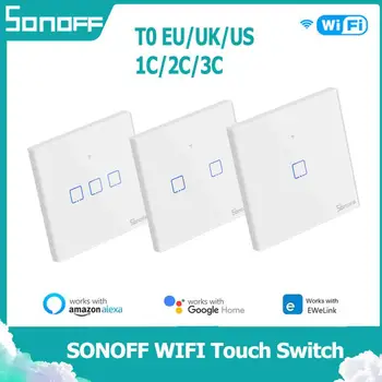 SONOFF Interruptor WiFi EWeLink SONOFF T0 Smart Switch 1 2 3 Gangy Smart Home EU, UK, US WiFi Prepínať Cez Alexa Asistent Google